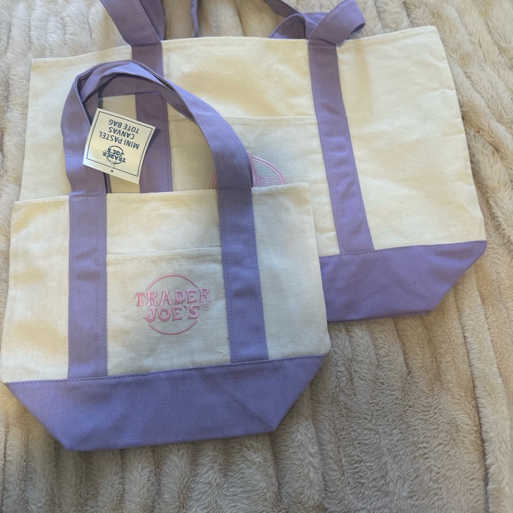 Cream and Lavender Canvas Tote
